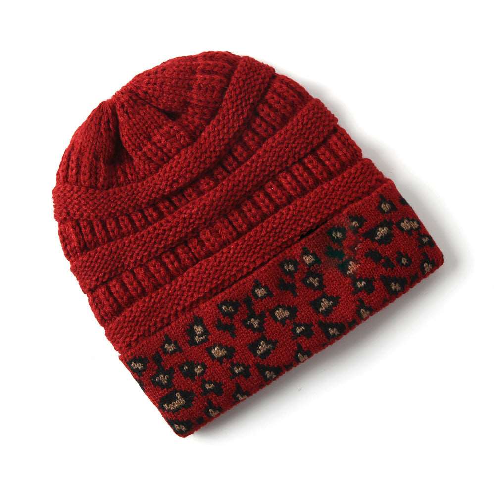 leopard print winter hat Dark Red One Size