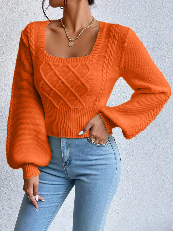 Solid Color Square Collar Sweater