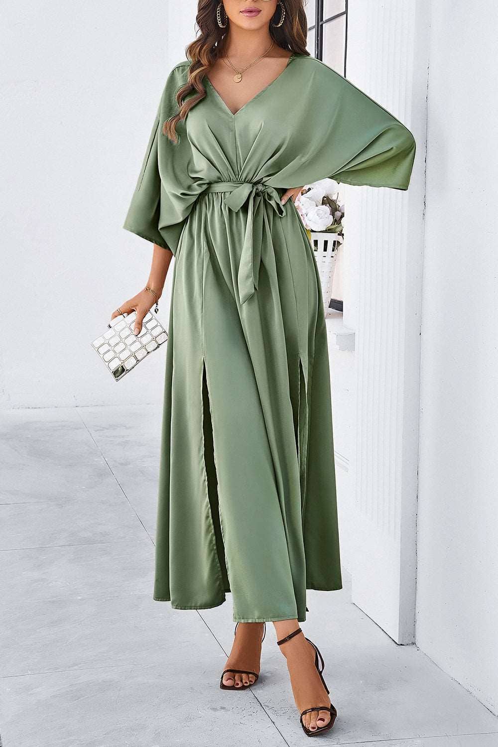 3/4 sleeve dress for wedding guest