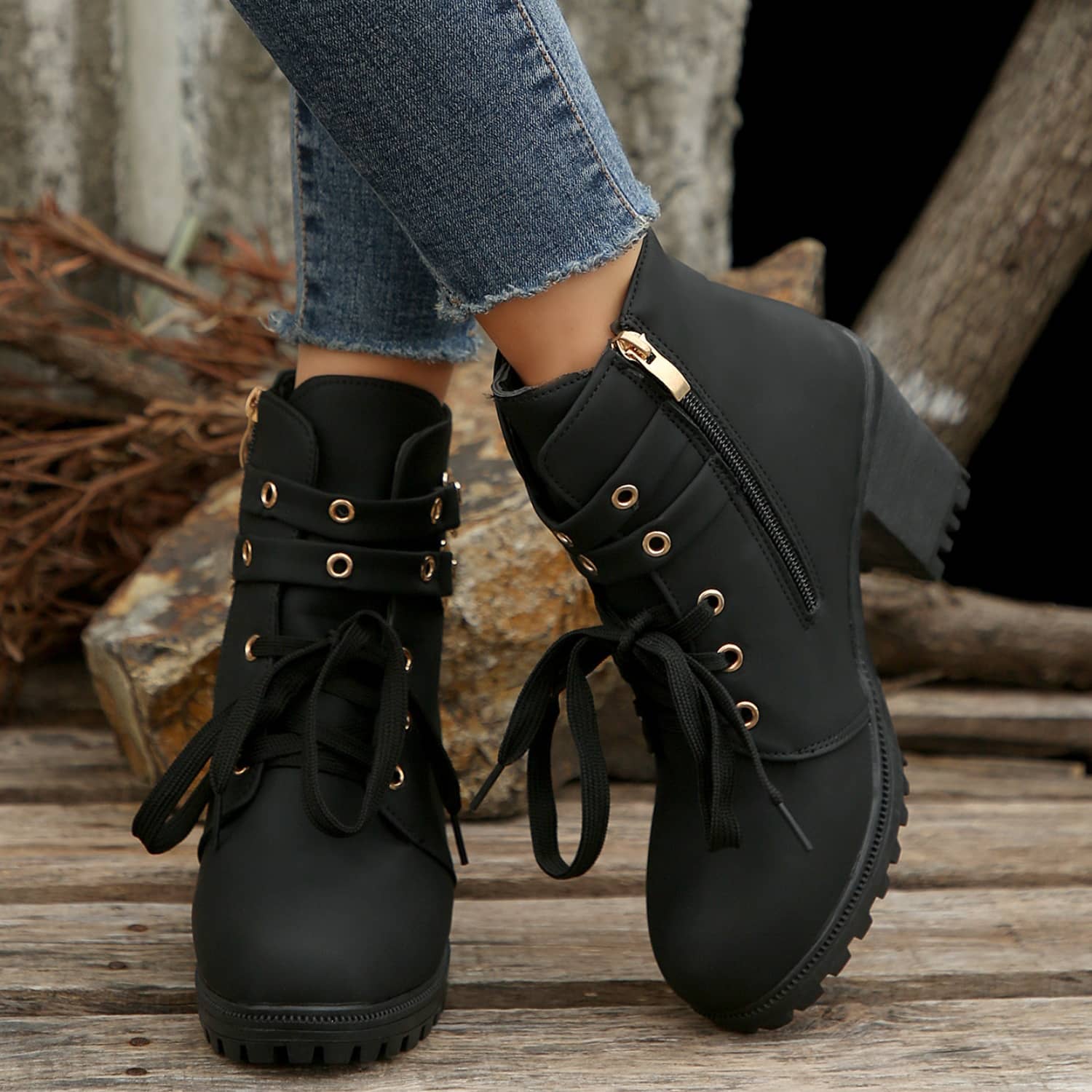 women's chunky heel combat boots