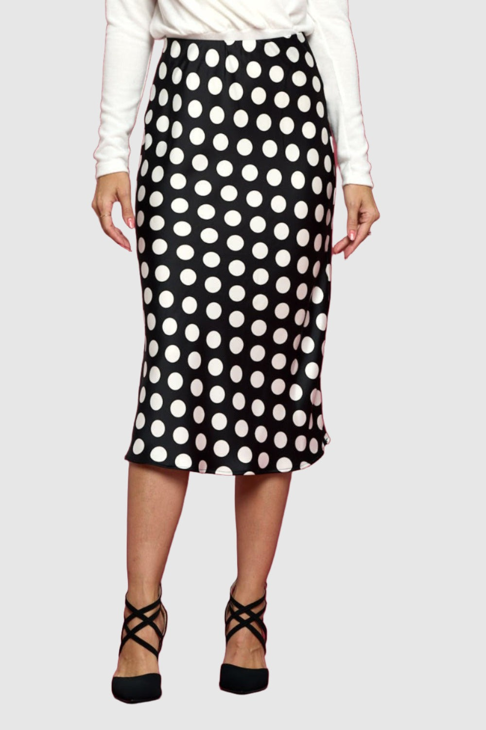 polka dot midi skirt