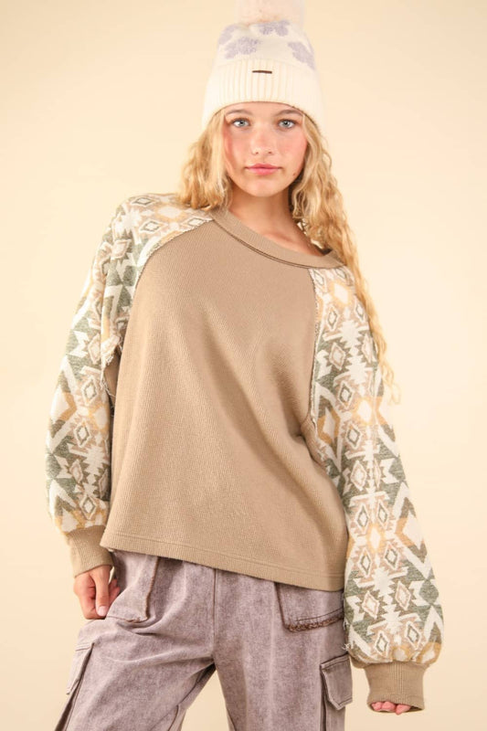 long sleeve womens knit top Taupe