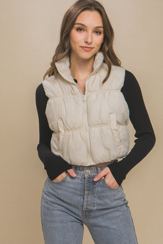 Zip Up Turtleneck Cropped Vest