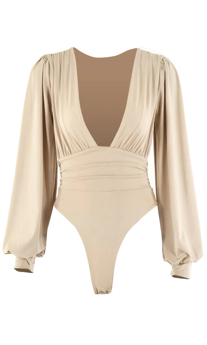 long sleeve deep v bodysuit Khaki