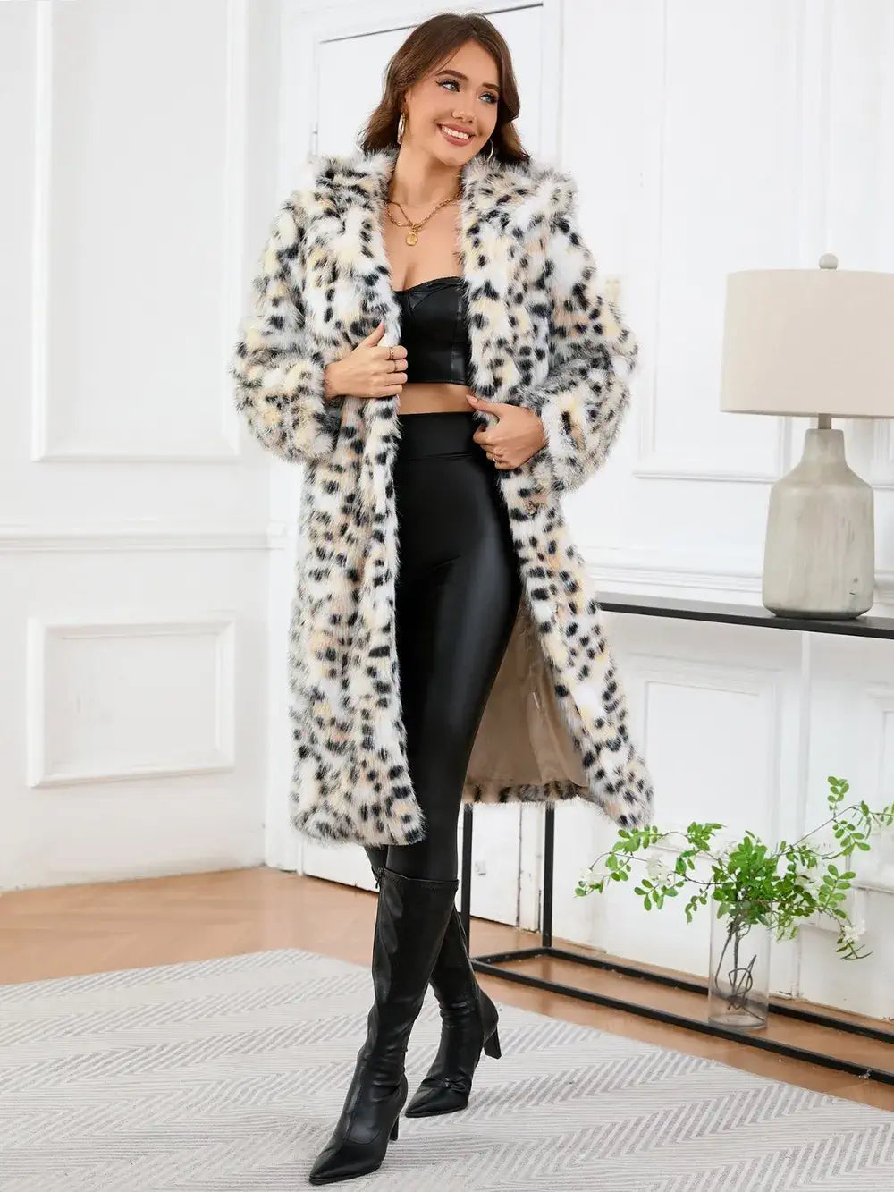 faux fur hooded coat womens White