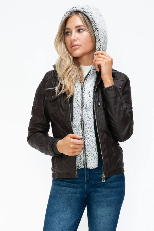 Layered Jacket with Fuzzy Hood