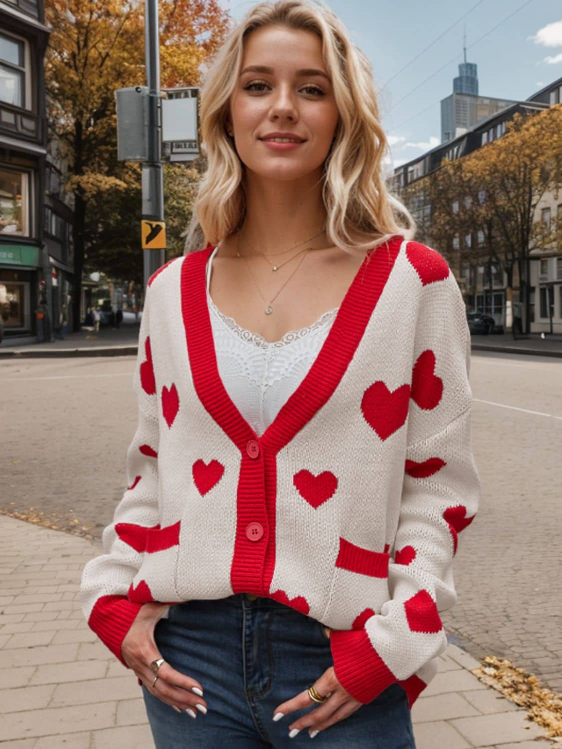 women's heart cardigan Beige