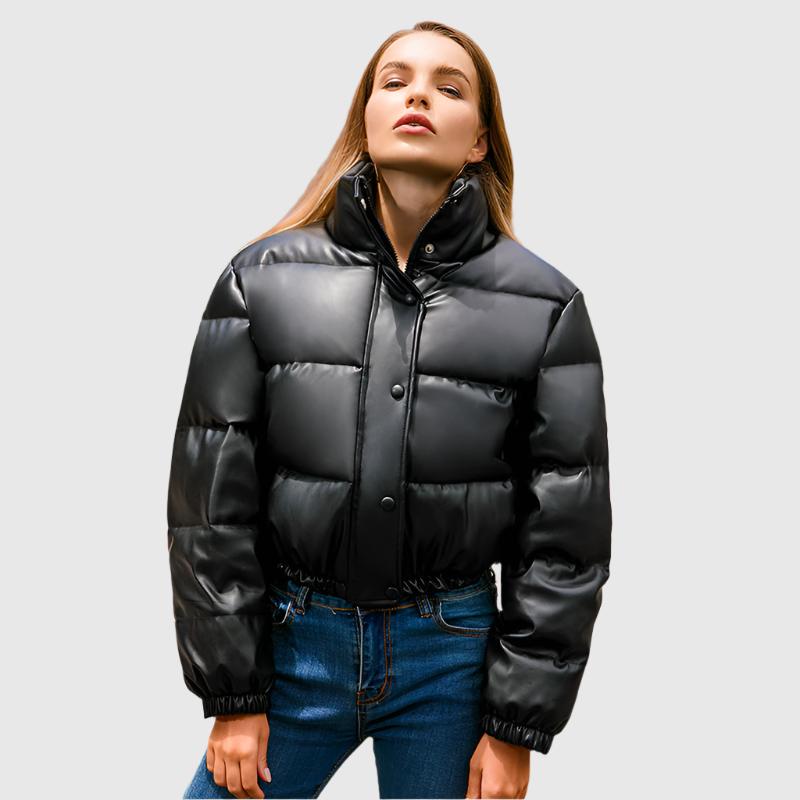 Faux leather quilted jacket women's