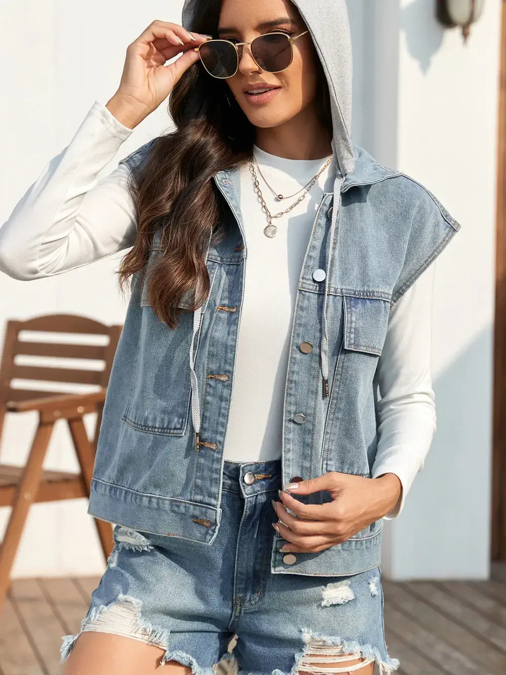 Button Up Sleeveless Denim Jacket