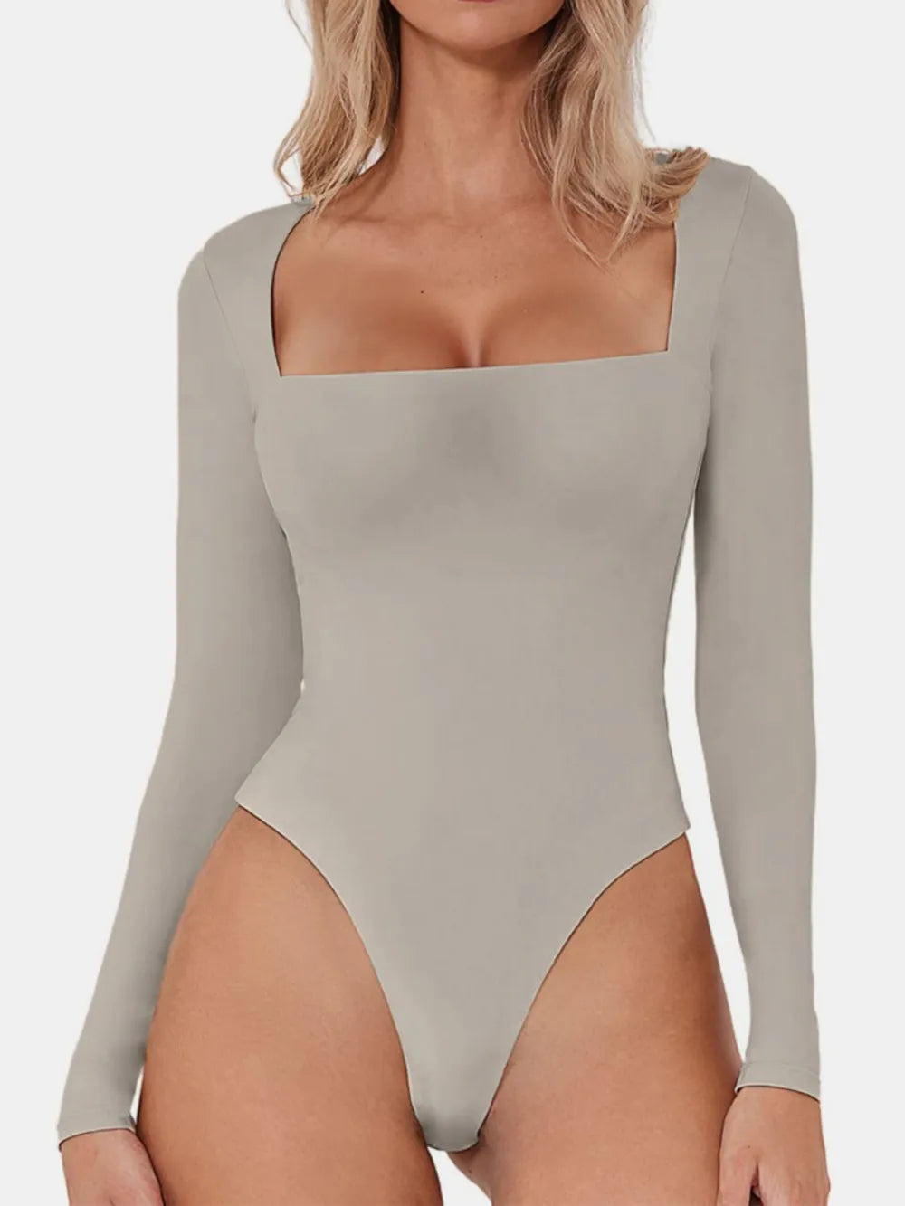 square neck bodysuit long sleeve Light Gray