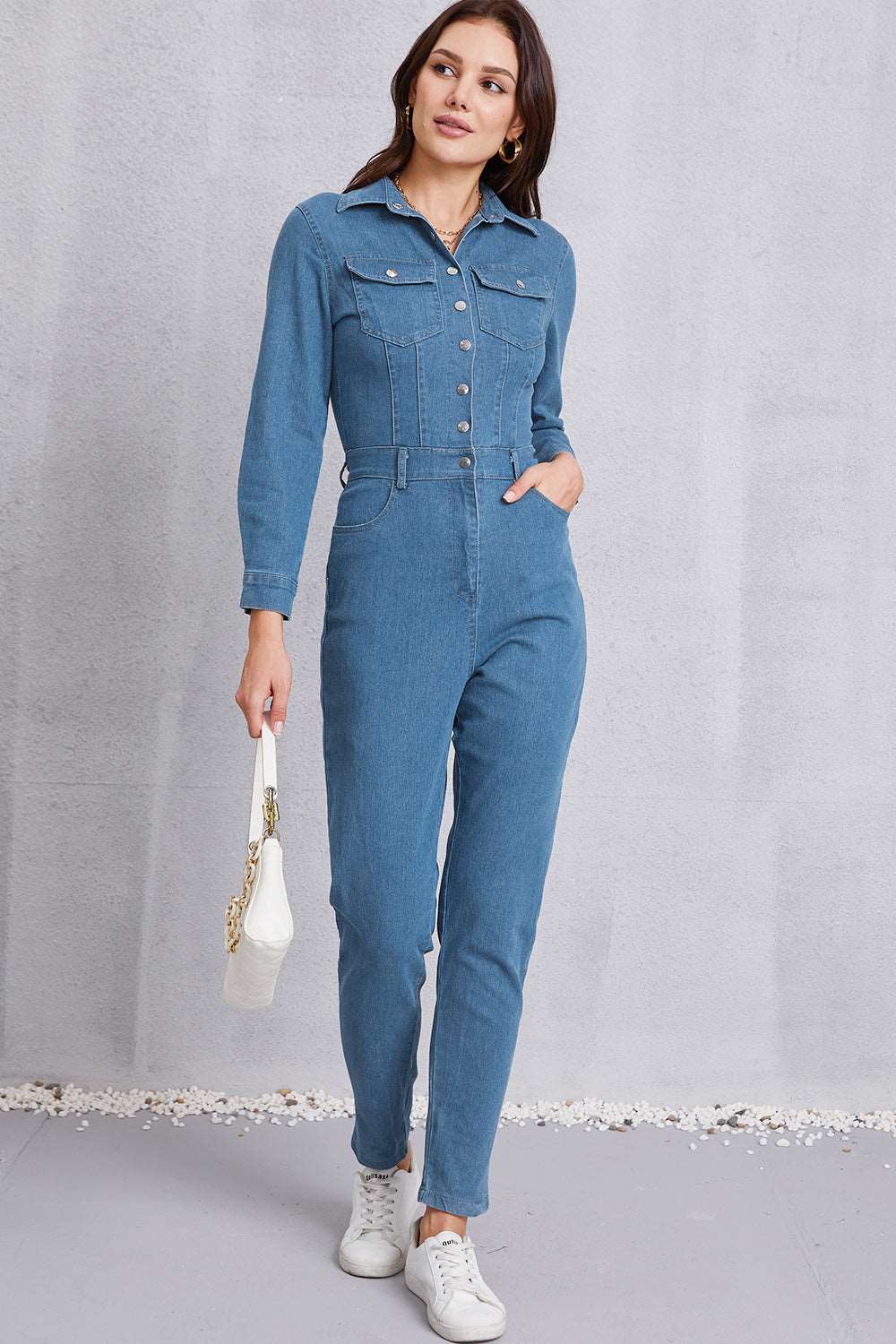 long sleeve denim jumpsuit Medium