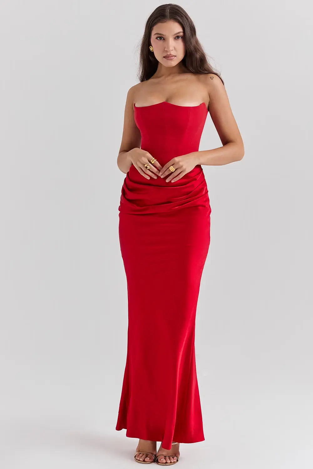 strapless dress for wedding guest Red