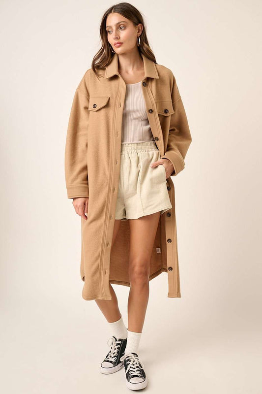 Button up French Terry Longline Jacket Camel