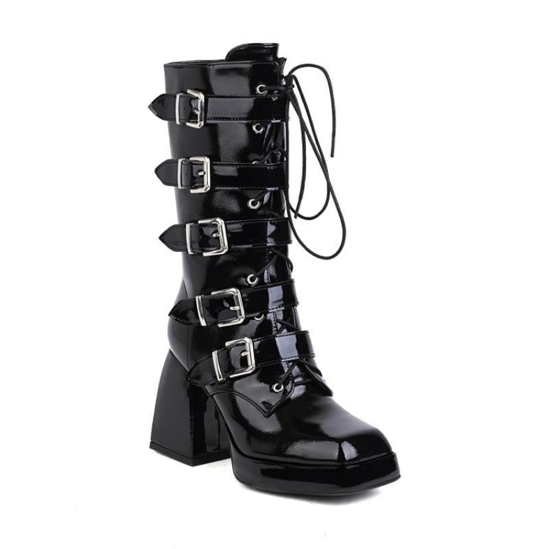 block heel bootie Patent leather black