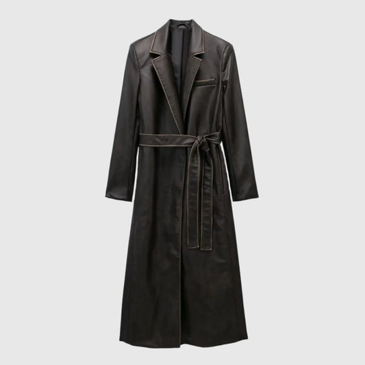 faux Leather Belted Coat