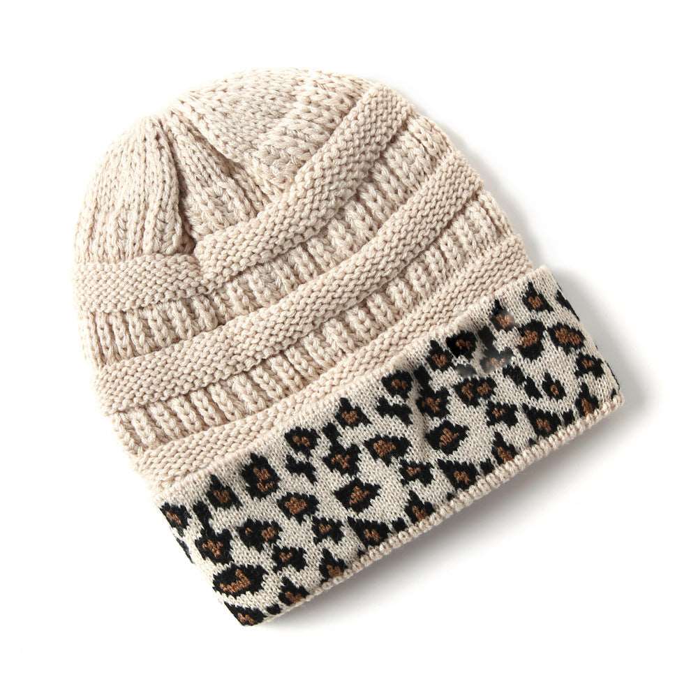 leopard print winter hat Beige One Size