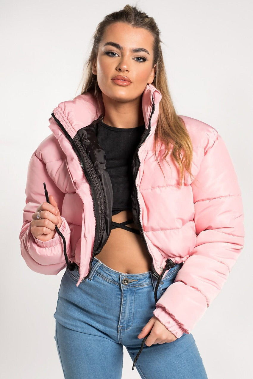 women's cropped puffer jacket Pink