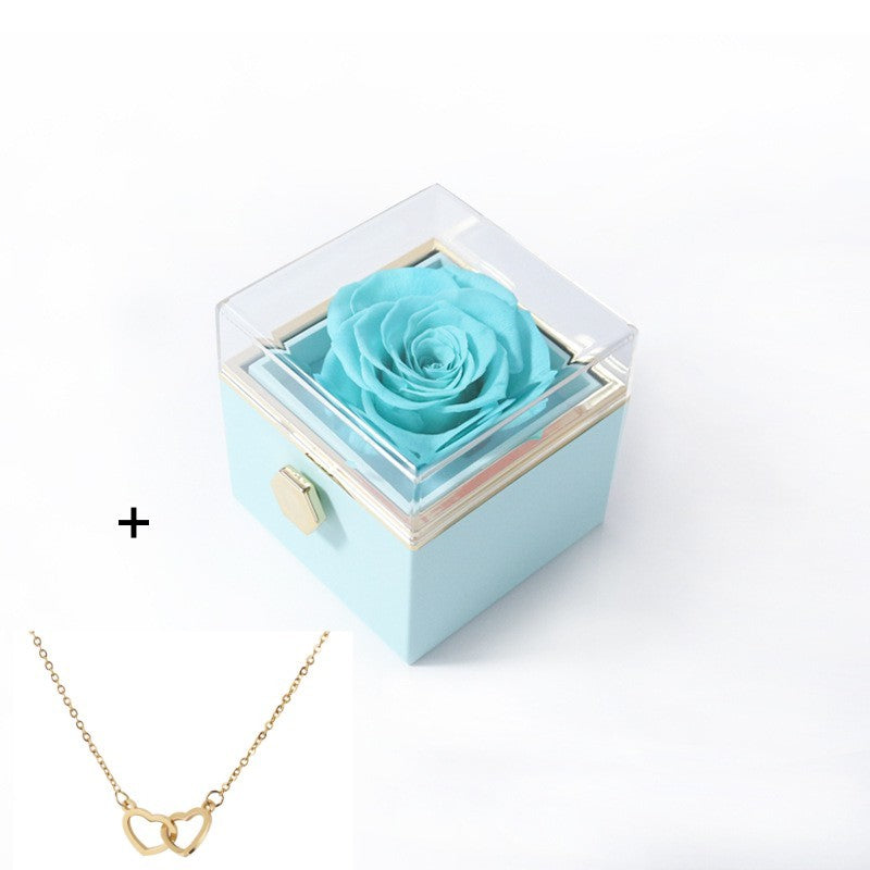 Valentine's Flip Box with Necklace Blue Box with Gold Necklace