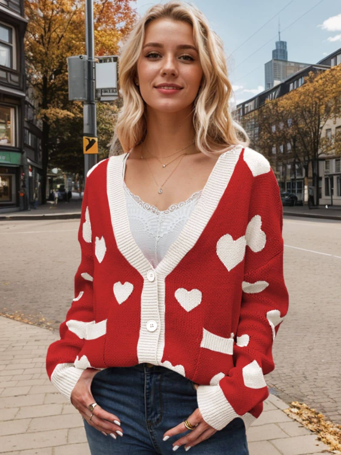 women's heart cardigan Deep Red