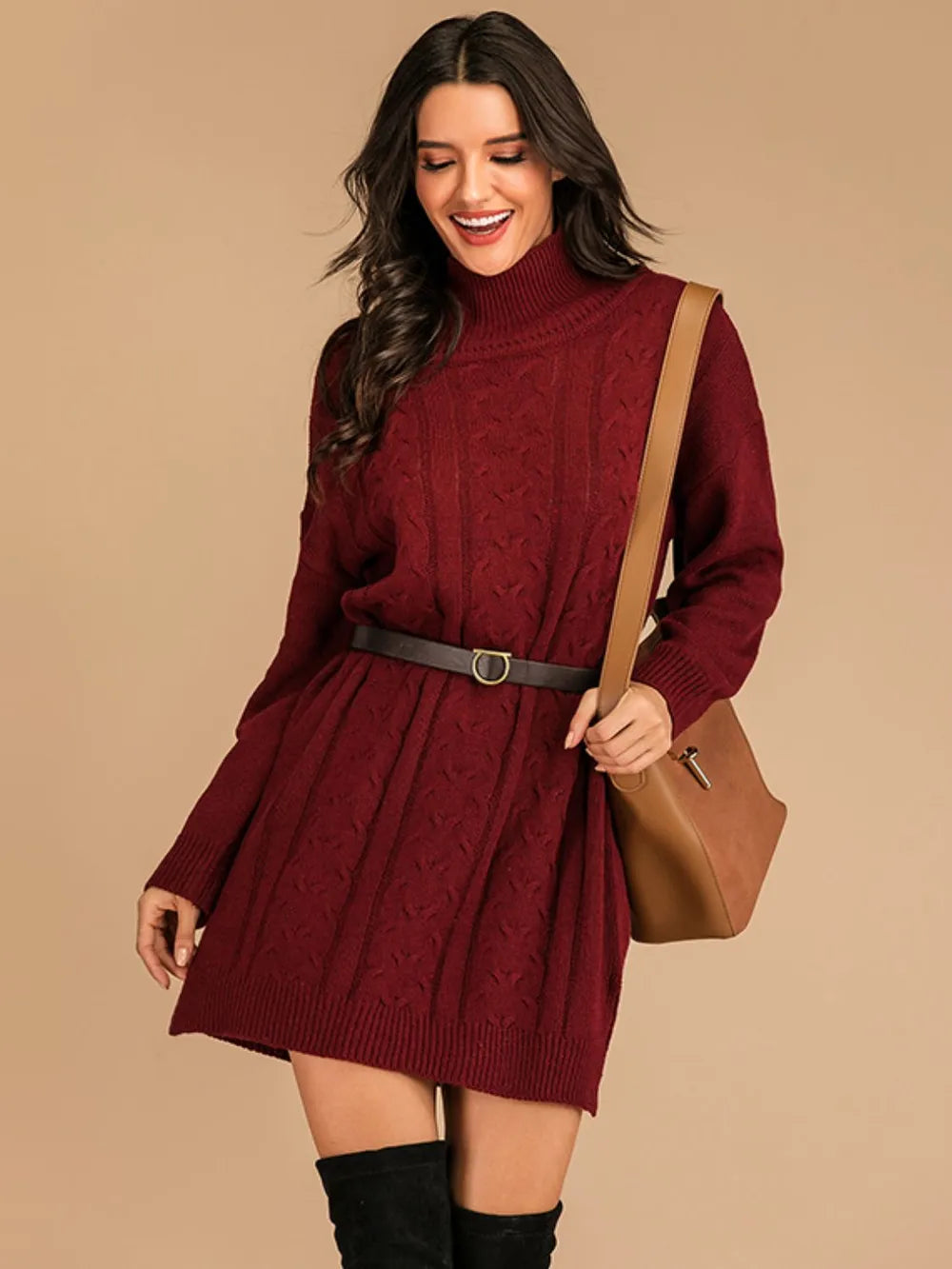 long-sleeve turtleneck mini sweater dress