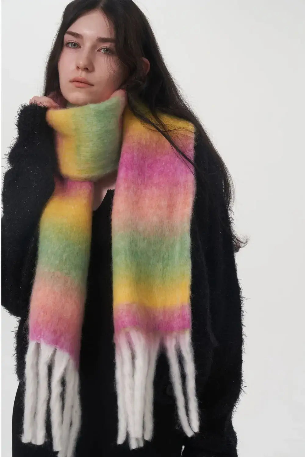 Fringe Gradient Thermal Scarf Gum Leaf One Size