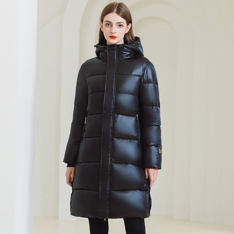 Hooded puffer long coat Black