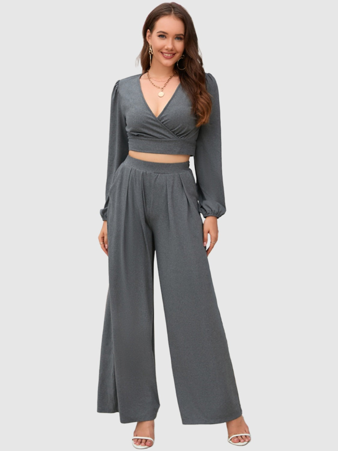 crop top and wide leg pants set