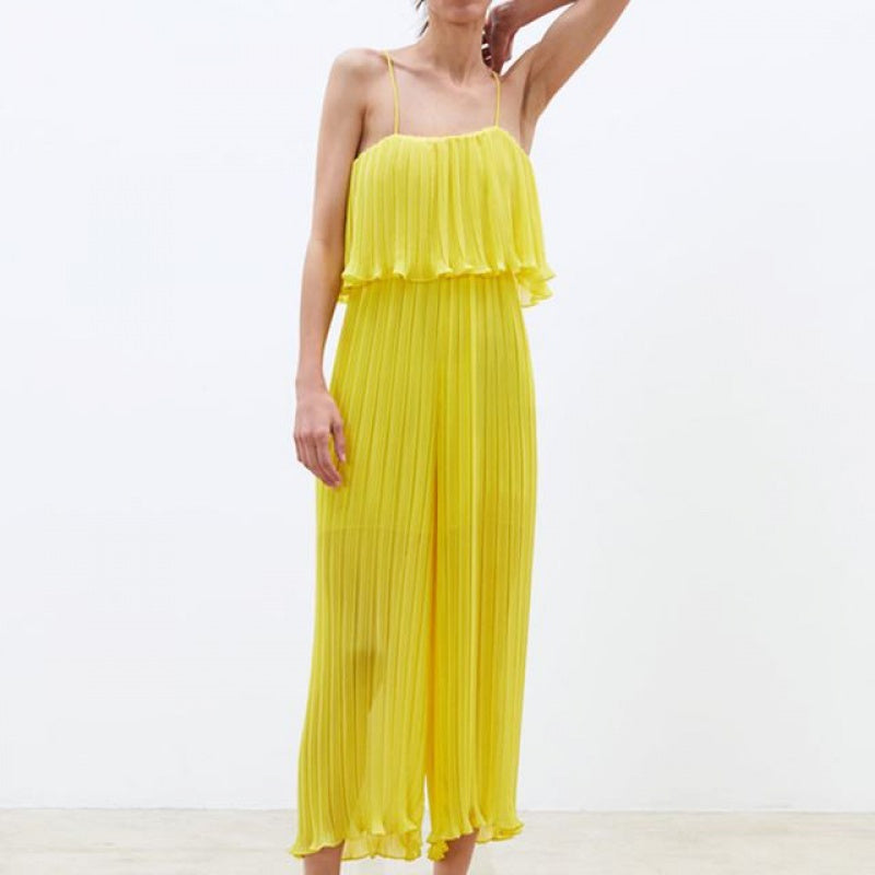 spaghetti strap jumpsuit wide leg Yellow