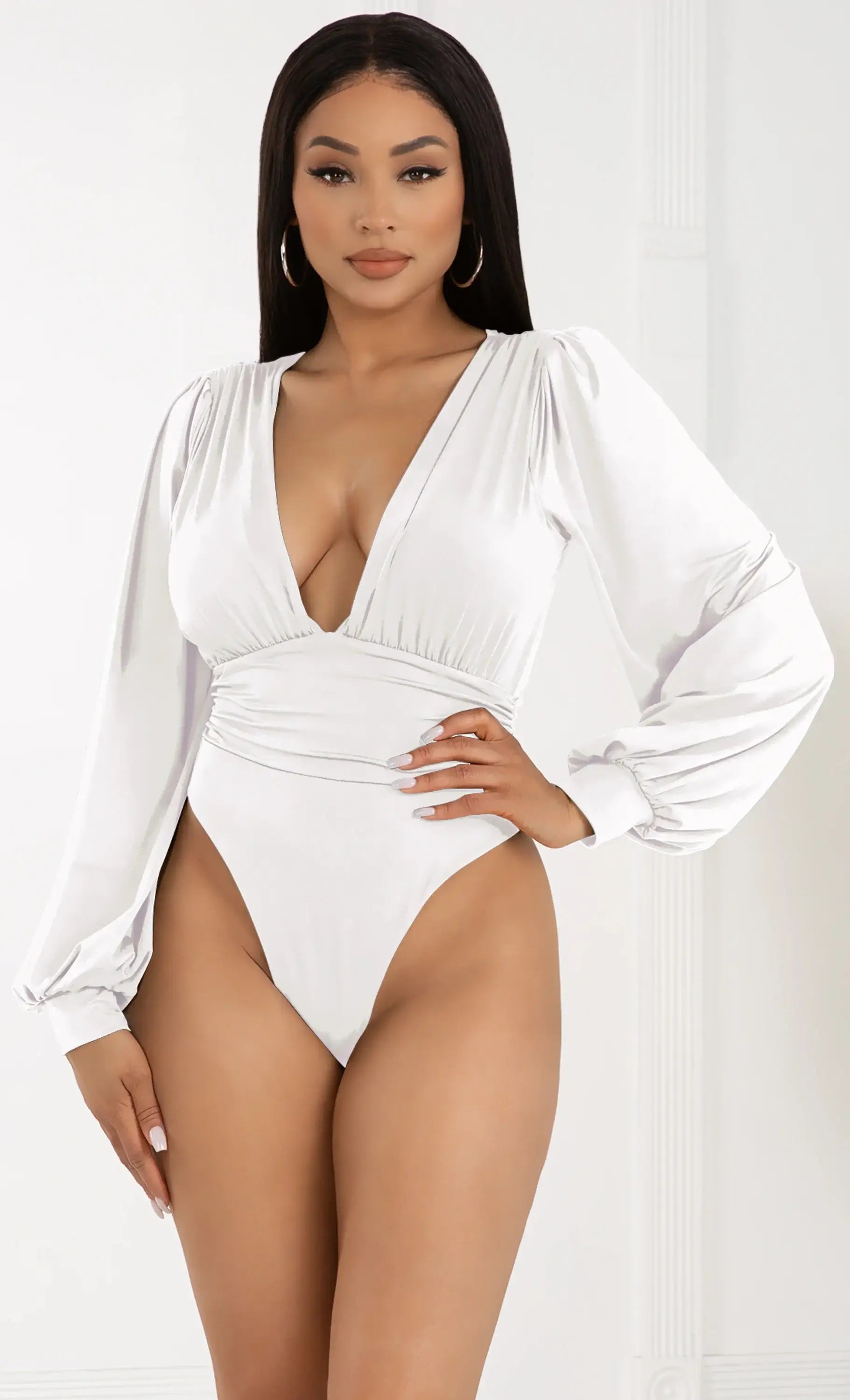 long sleeve deep v bodysuit