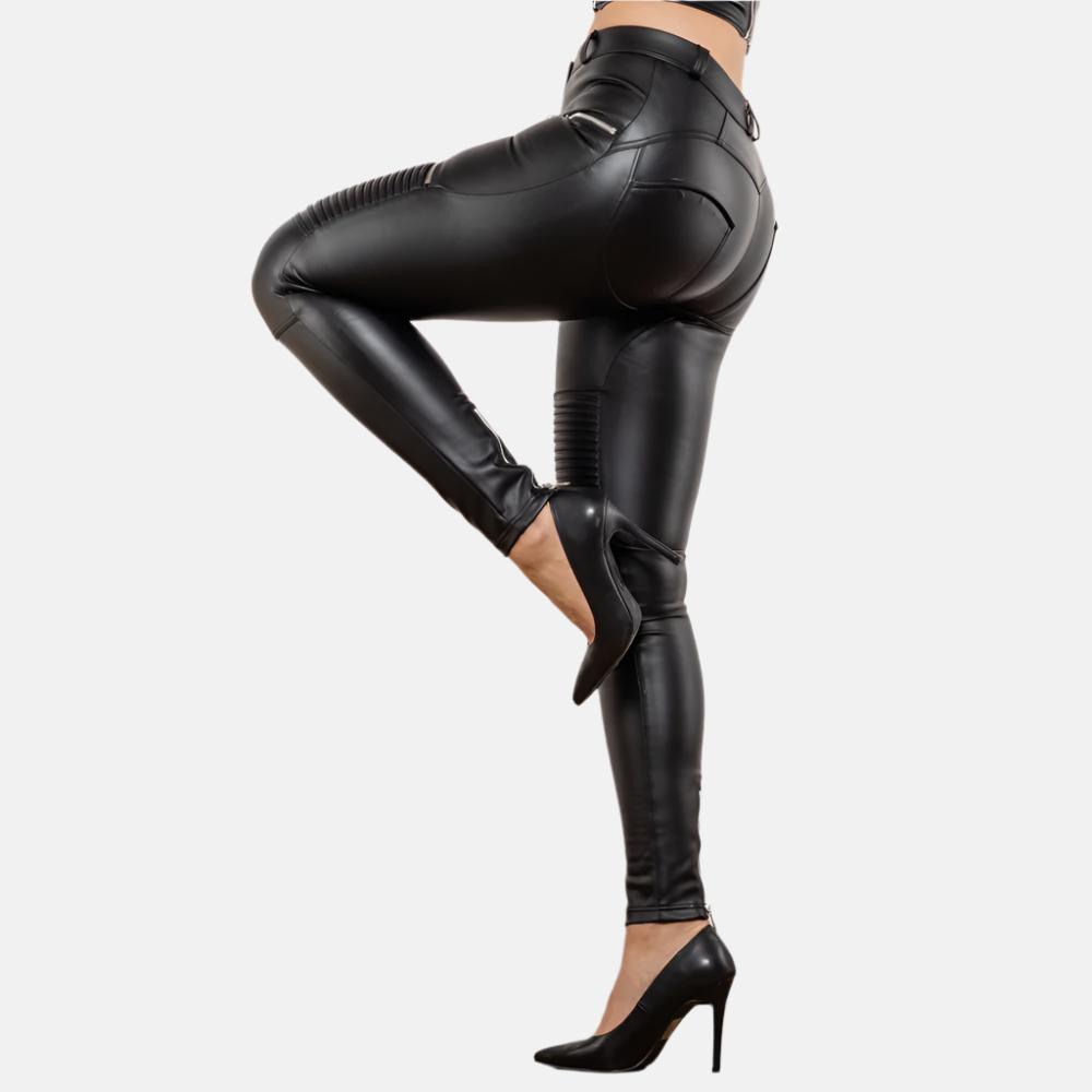 black faux leather skinny pants