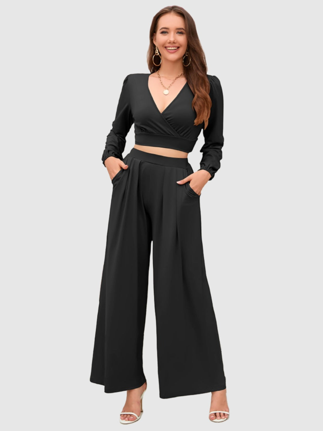 crop top and wide leg pants set