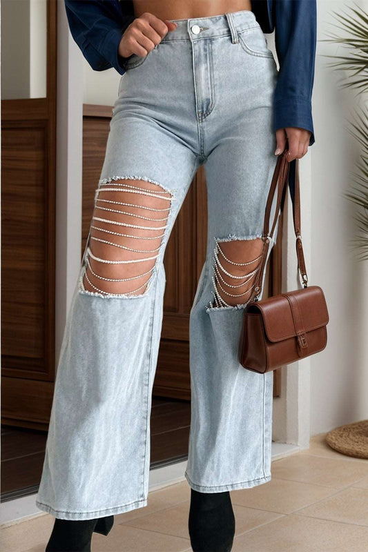 distressed straight leg jeans