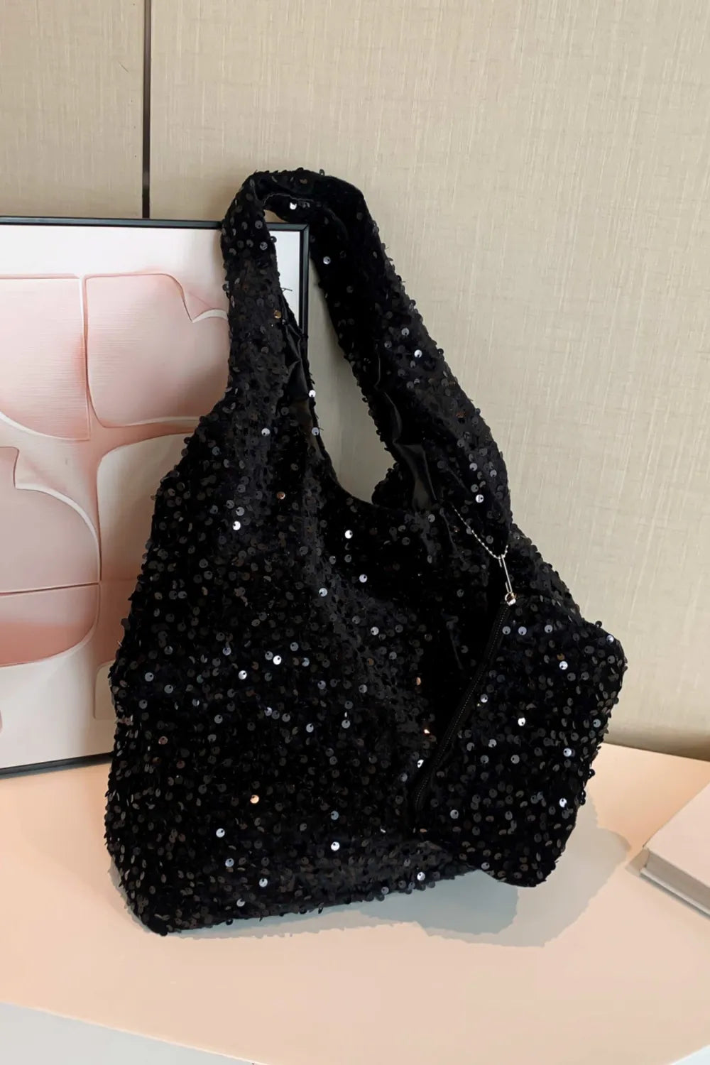 large sequin handbag