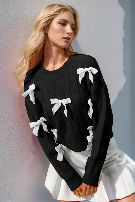 womens sweater with bow Black