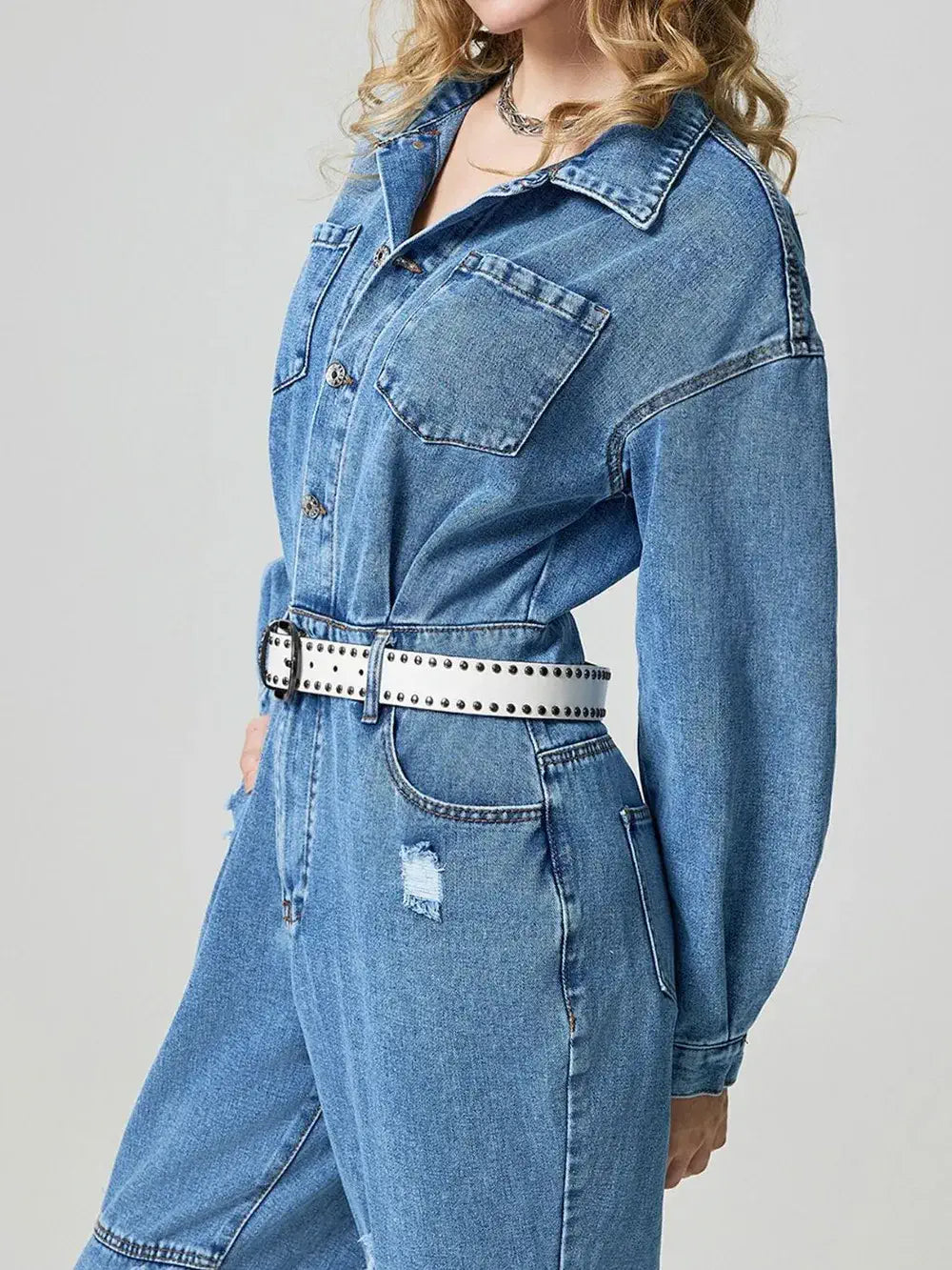 long sleeve denim jumpsuit for women