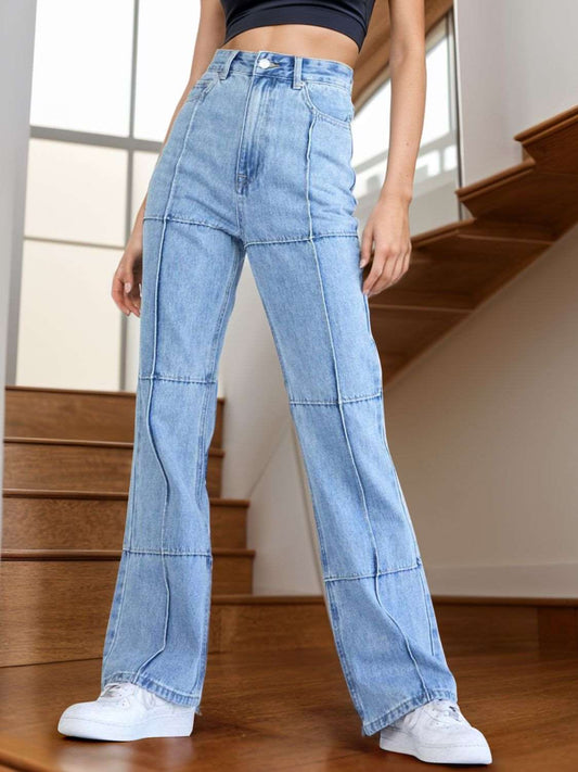 high waisted straight leg jeans Light