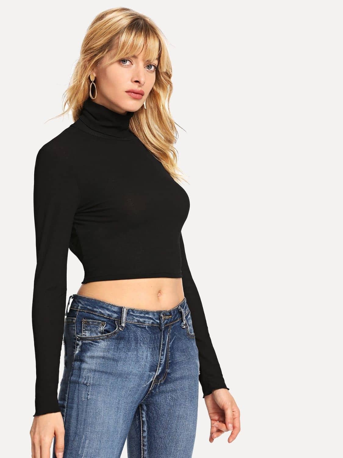 black long sleeve backless top