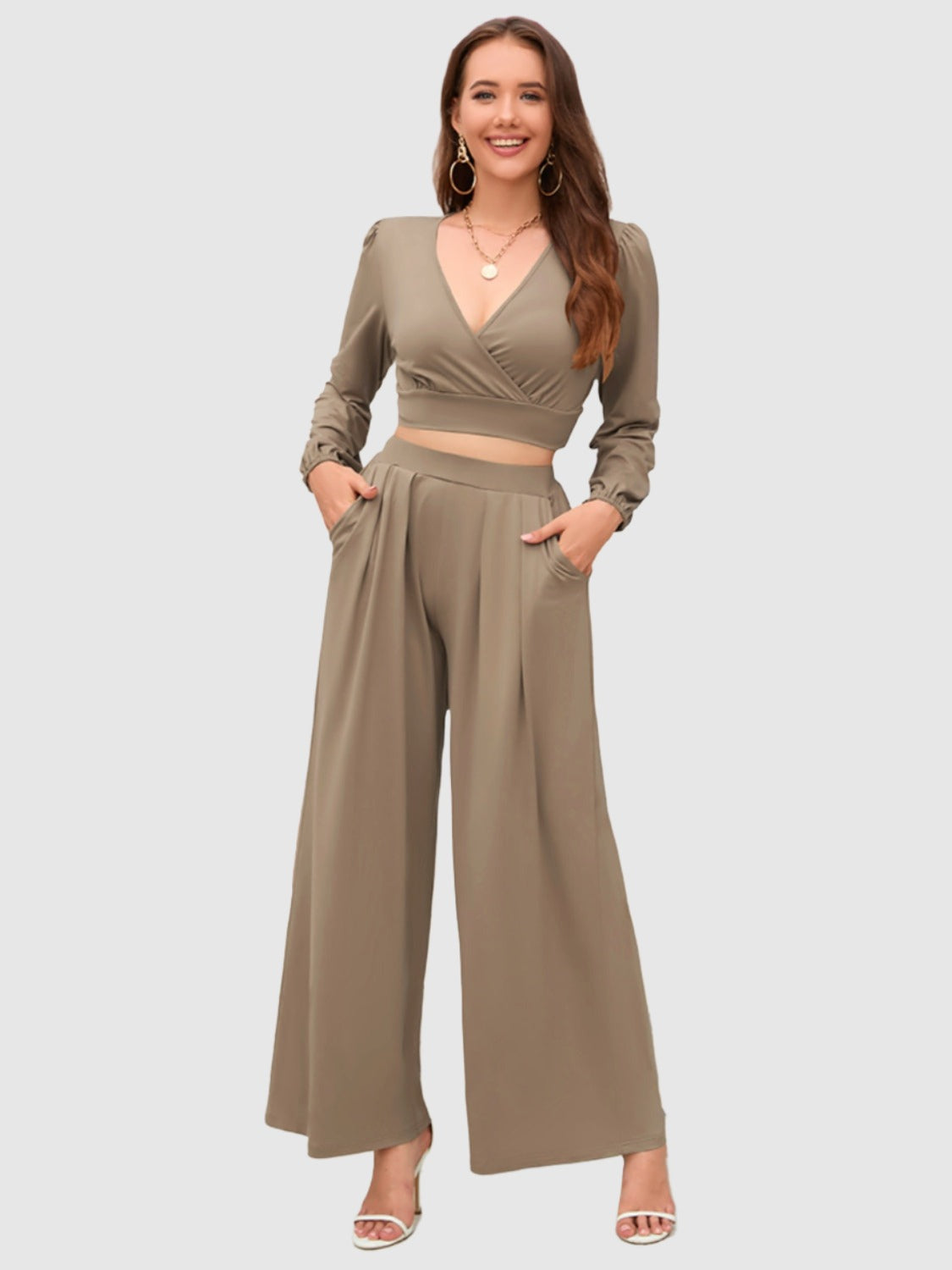 crop top and wide leg pants set