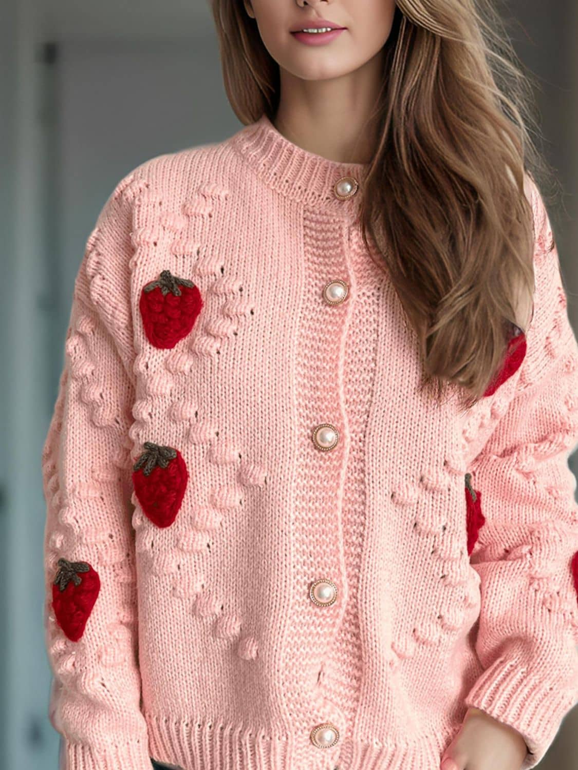 women's strawberry cardigan Dusty Pink One Size