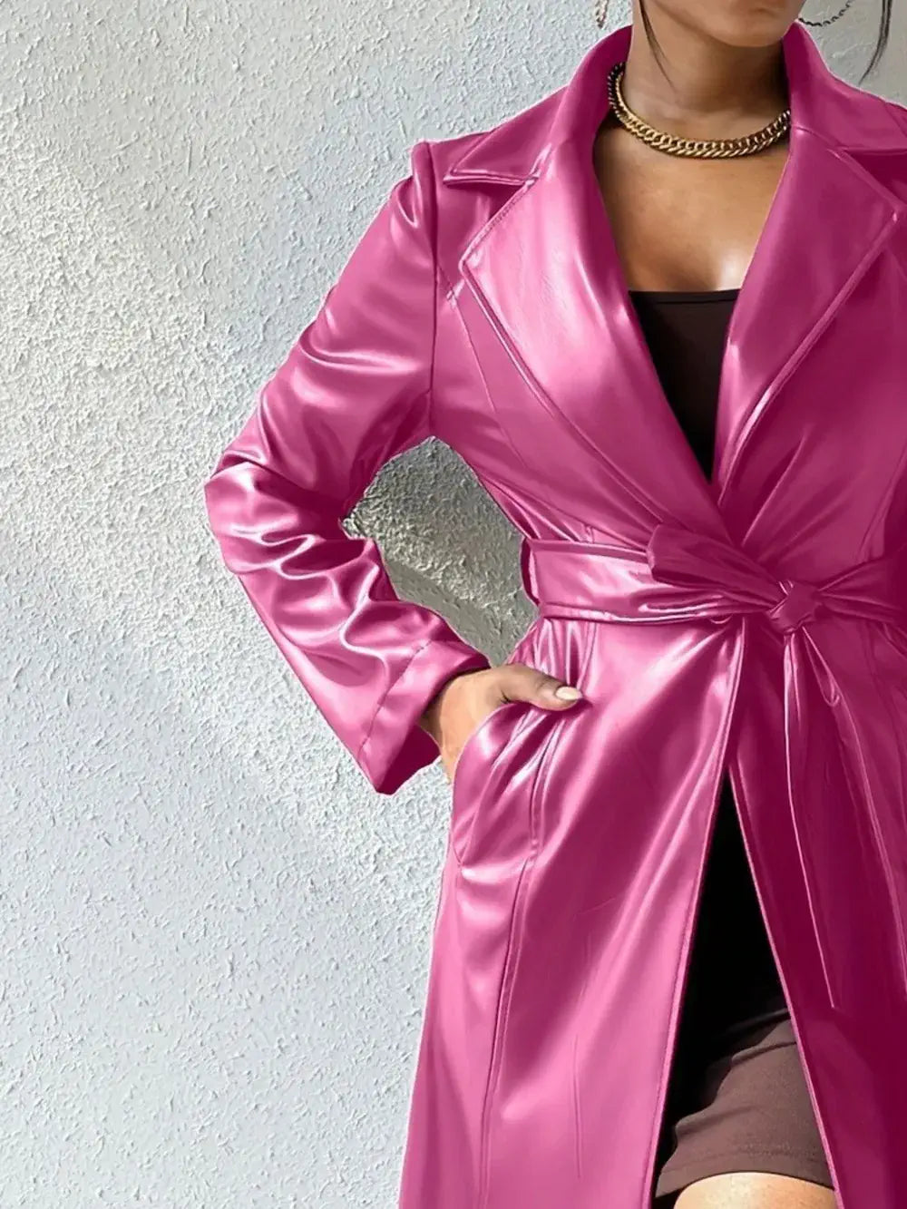 women's faux leather trench coat