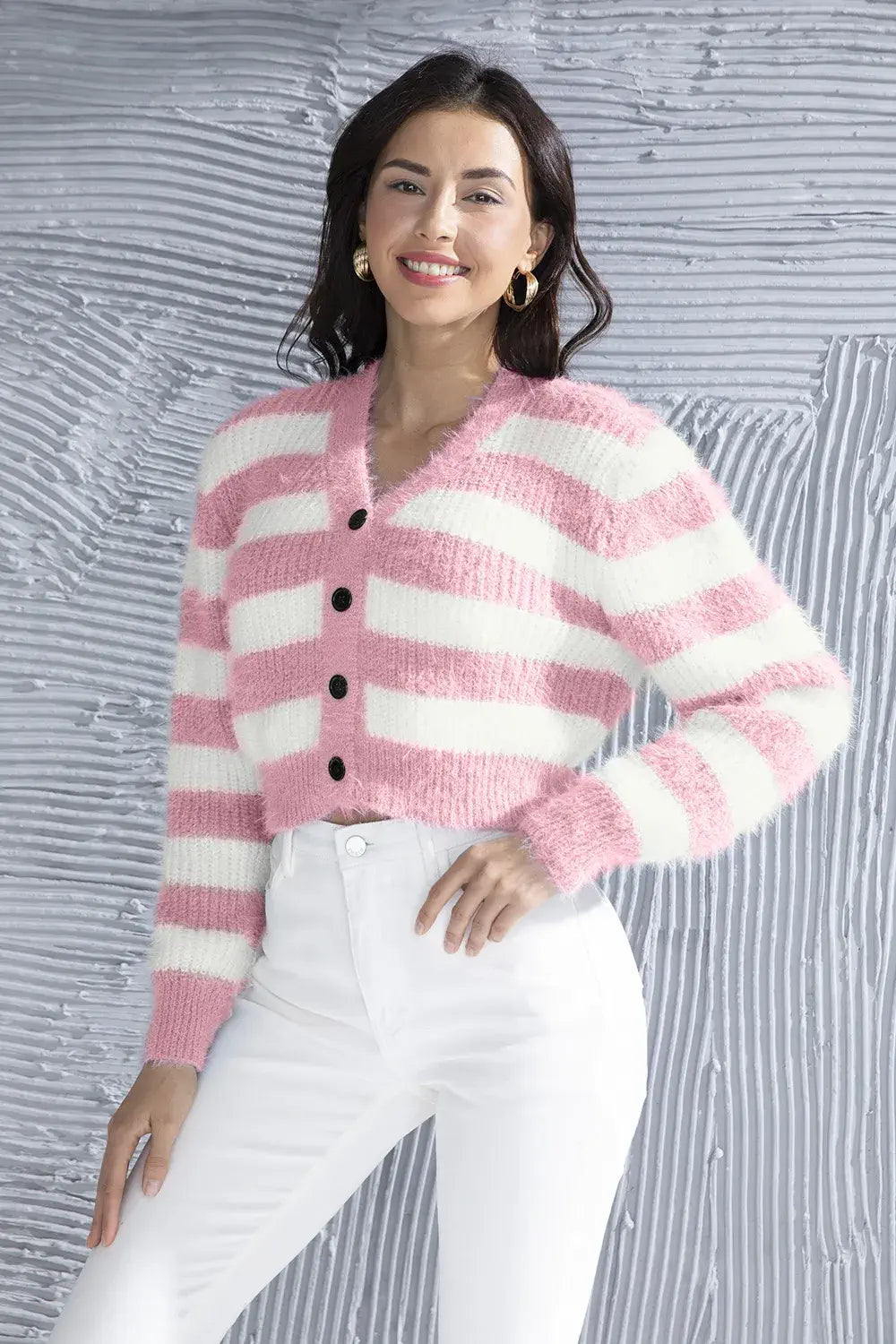 cropped button up cardigan Pink