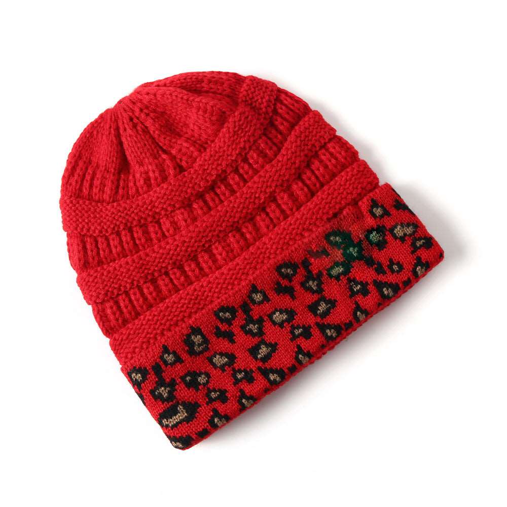 leopard print winter hat Red One Size