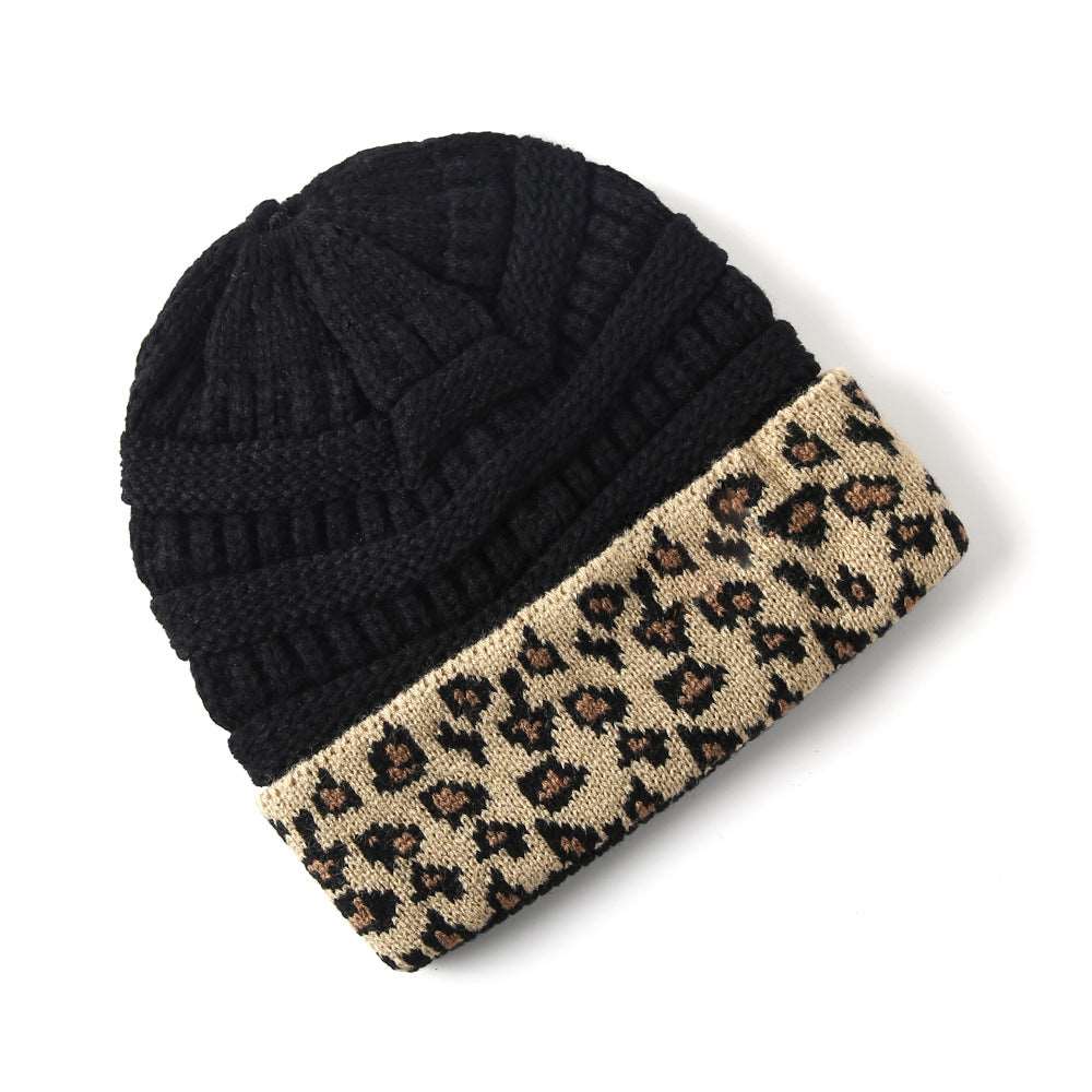 leopard print winter hat Black One Size