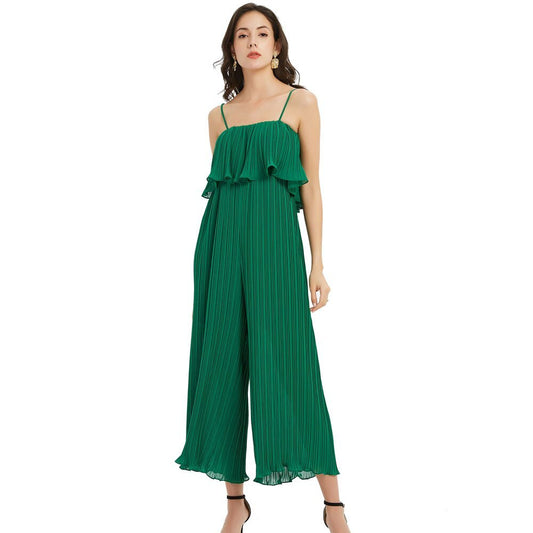 spaghetti strap jumpsuit wide leg Green