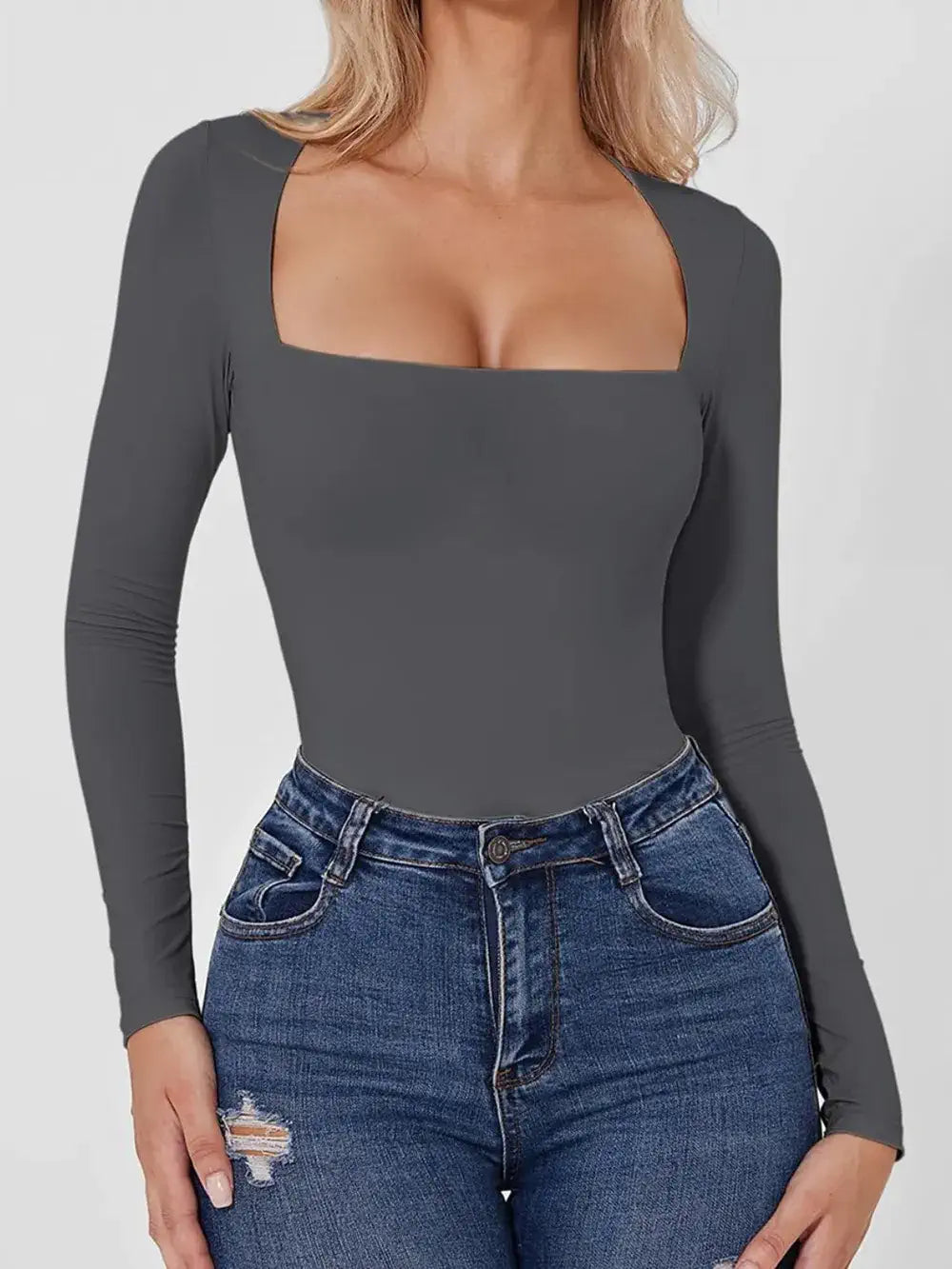 square neck bodysuit long sleeve