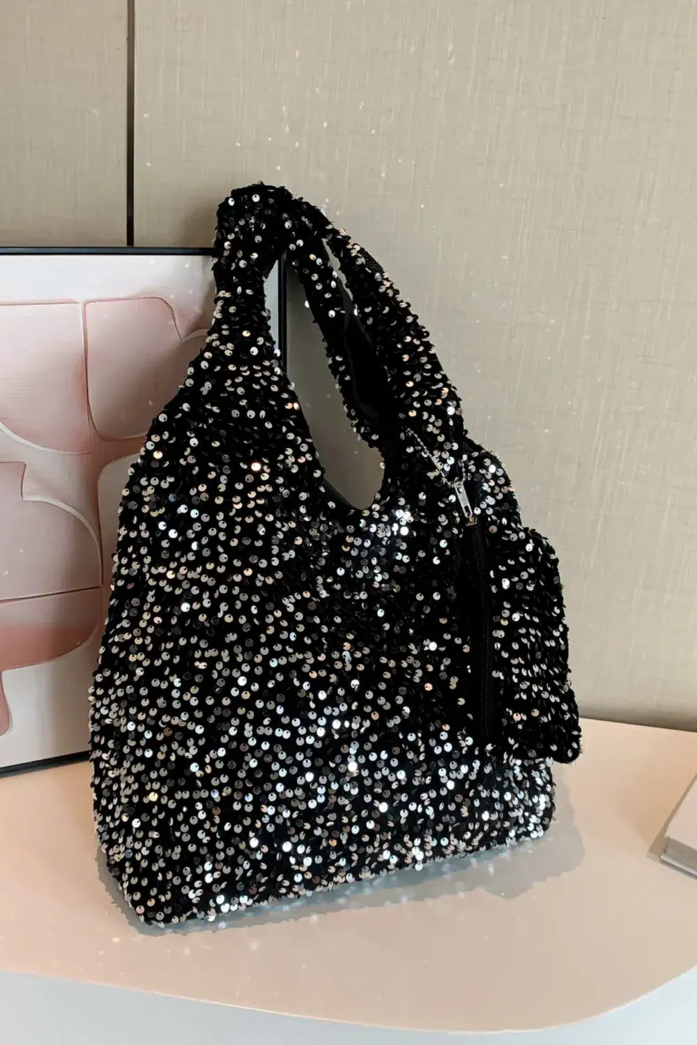 large sequin handbag