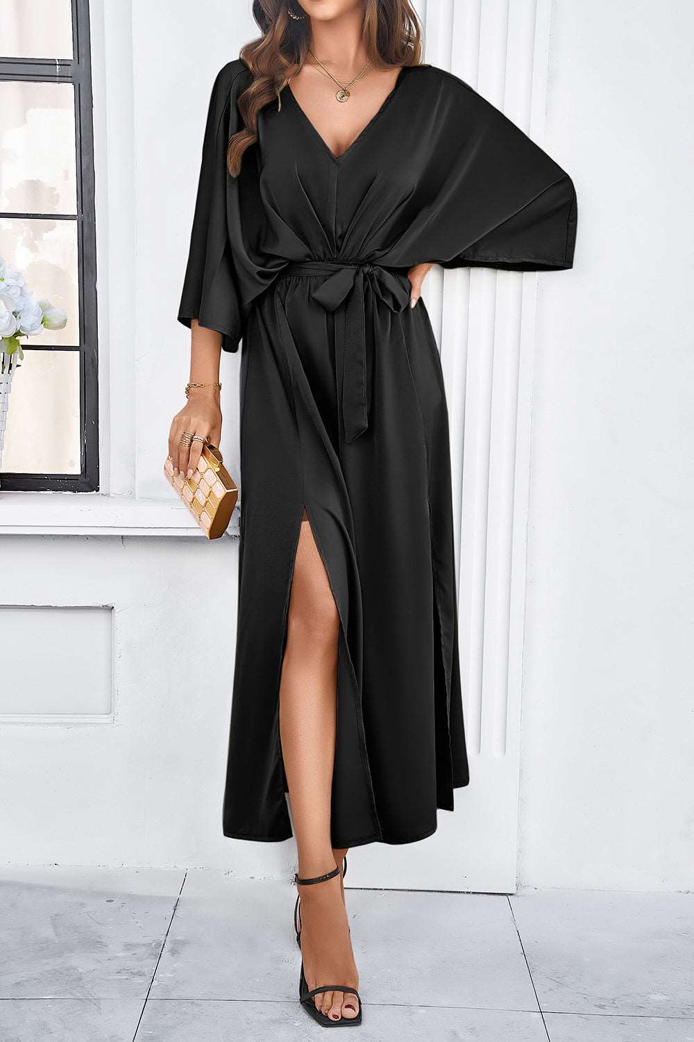 3/4 sleeve dress for wedding guest