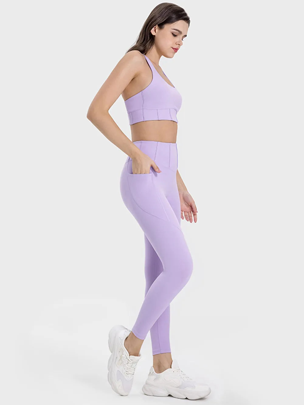 high waisted leggings with pockets Lavender