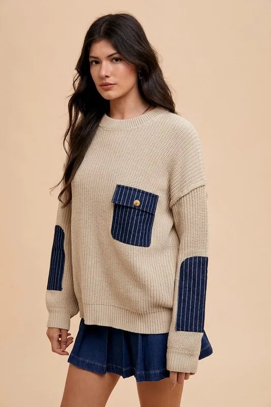 Drop Shoulder Sweater with Patch Pocket