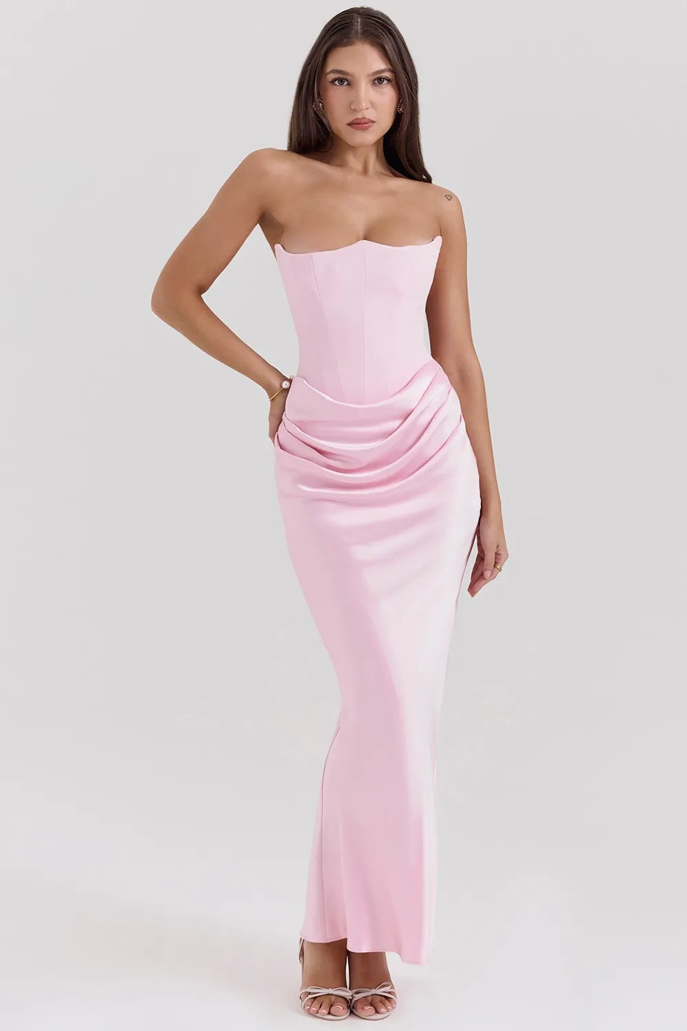 strapless dress for wedding guest Pink